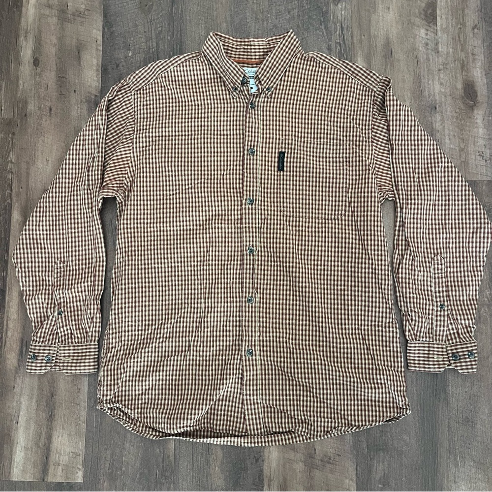 Columbia Men's Brown Checkered Button Down Shirt